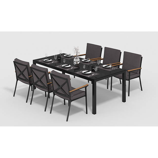 Обеденная зона Gardenini Calma 220 Карбон / Антрацит со стульями Calma S 