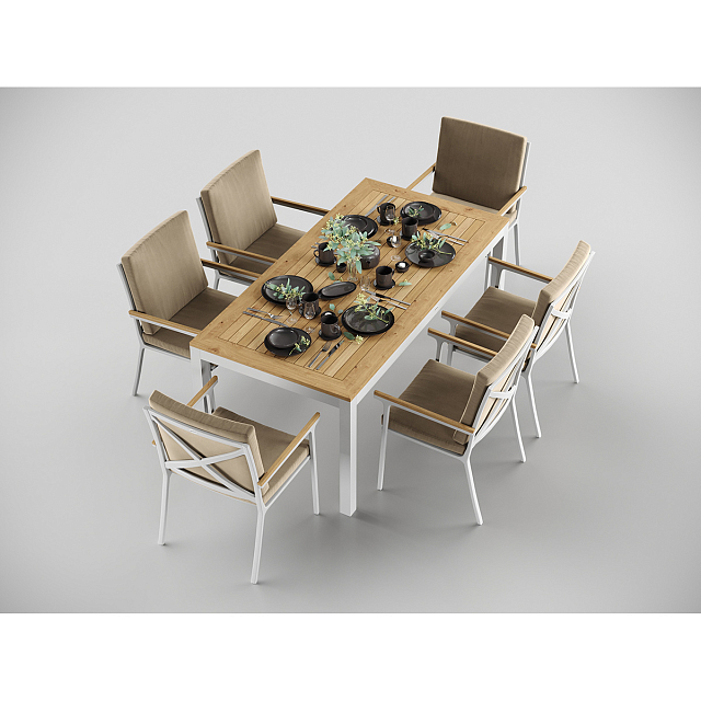 Обеденная зона Gardenini Premium Bella 180 Белый / Бежевый со стульями Calma S 