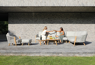 Лаунж зона (угловой диван и столики) Brafritid Avesta серый, тик/алюминий/веревка, садовая мебель