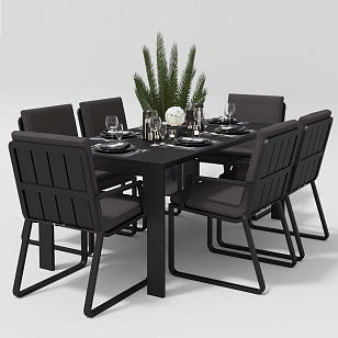 Обеденная зона Gardenini Malia 180 Карбон / Антрацит со стульями Voglie Armrest, садовая мебель