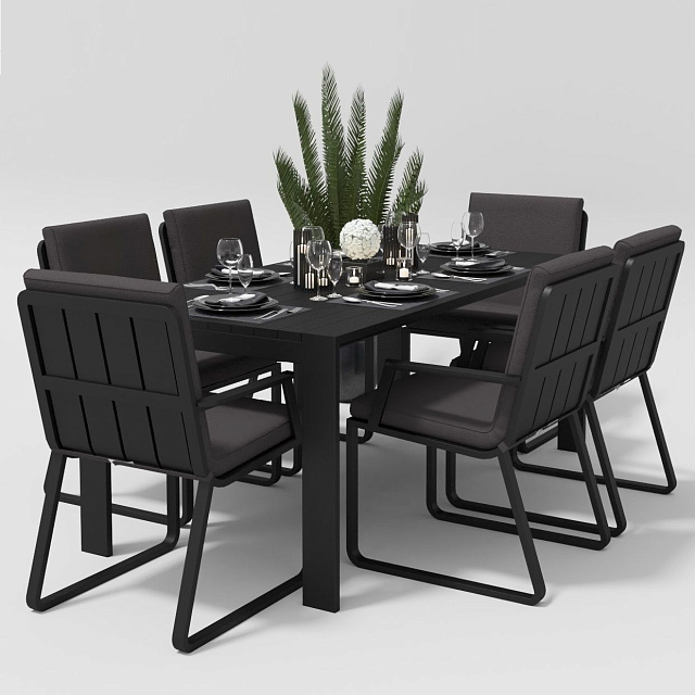Обеденная зона Gardenini Malia 180 Карбон / Антрацит со стульями Voglie Armrest 