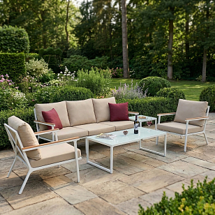 Лаунж зона ФЕСТА бежевая с трехместным диваном, садовая мебель