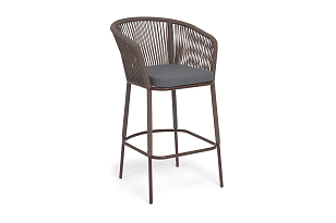 Стул барный 4SIS Марсель, каркас темно-серый муар, роуп коричневый, ткань темно-серая, садовая мебель