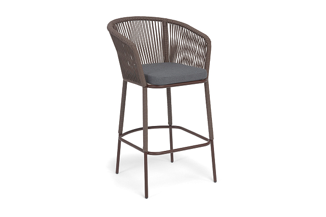 Стул барный 4SIS Марсель, каркас темно-серый муар, роуп коричневый, ткань темно-серая 
