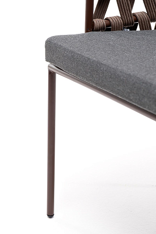 Стул 4SIS Диего из роупа, каркас коричневый (RAL8016) муар, роуп коричневый, ткань серая, садовая мебель