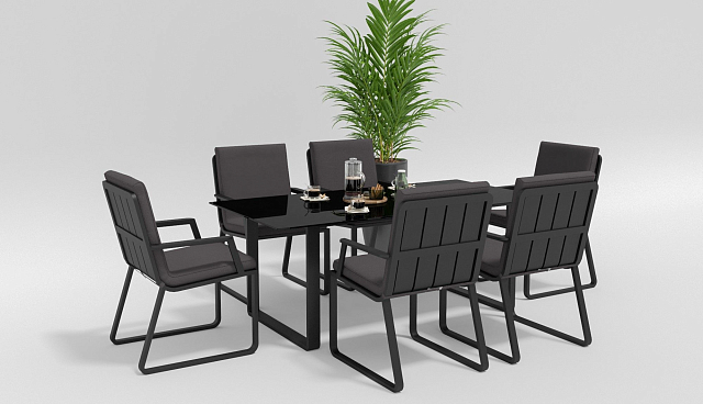 Обеденная зона Gardenini Voglie 180 Карбон / Антрацит со стульями Voglie Armrest 