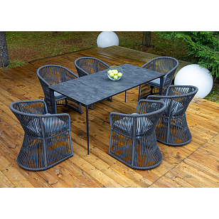 Обеденная группа 4SIS Романо на 6 персон, каркас темно-серый, роуп темно-серый, садовая мебель
