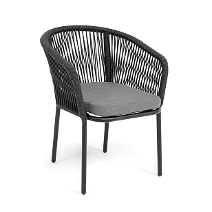 Стул 4SIS Марсель, каркас черный муар, роуп темно-серый, ткань темно-серая 027, садовая мебель