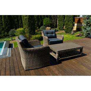 Лаунж зона Lite Venezia (кофейный столик, 2 кресла) Цвет: коричневый, садовая мебель