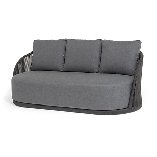 Диван 4SIS Монтелла 3-местный из роупа, каркас алюминий темно-серый (RAL7024) муар, роуп темно-серый круглый, ткань темно-серая 027, садовая мебель