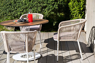 Стул 4SIS Марсель, каркас белый муар, роуп бежевый, ткань бежевая 052, садовая мебель