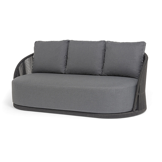 Диван 4SIS Монтелла 3-местный из роупа, каркас алюминий темно-серый (RAL7024) муар, роуп темно-серый круглый, ткань темно-серая 027 