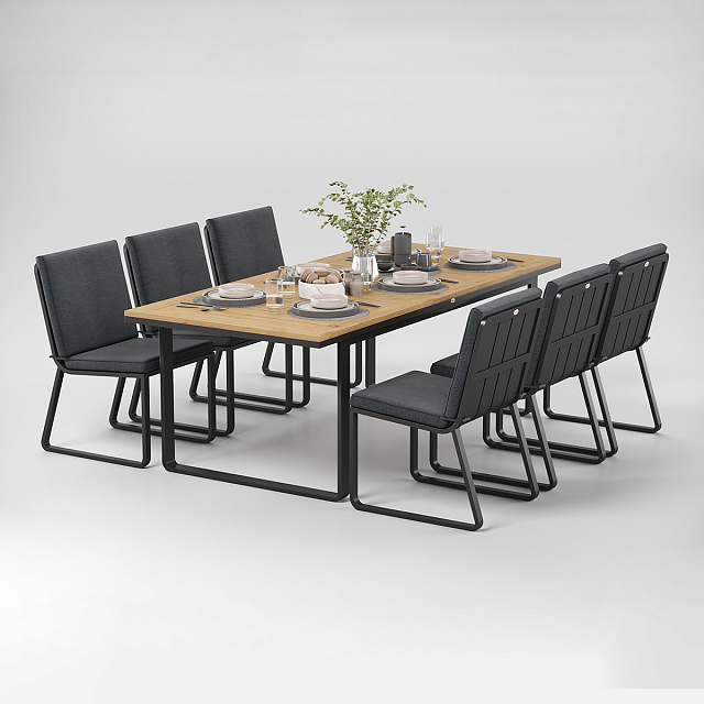 Обеденная зона Gardenini Premium Voglie 220 Карбон / Темно-серый со стульями Voglie 