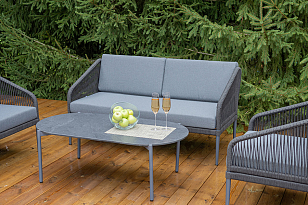 Лаунж-зона 4SIS Канны 4-местная со столиком Диего, цвет "серый гранит", роуп темно-серый, ткань темно-серая, садовая мебель