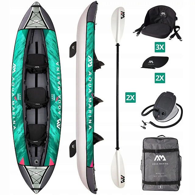 Каяк надувной трехместный с веслами Aqua Marina Laxo-380 12'6" S22 для серфинга