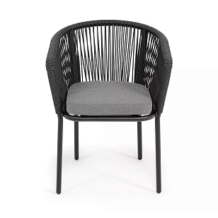 Стул 4SIS Марсель, каркас черный муар, роуп темно-серый, ткань темно-серая 027, садовая мебель