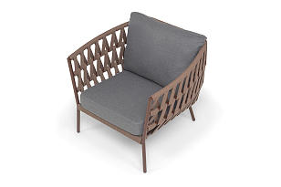 Кресло из роупа 4SIS Диего, каркас коричневый, роуп коричневый, ткань темно-серая, садовая мебель