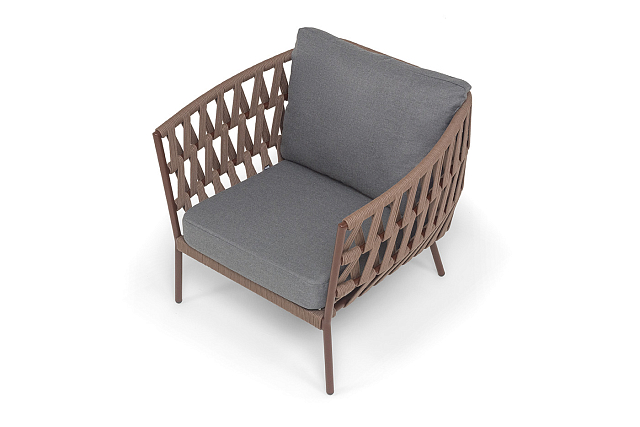 Кресло из роупа 4SIS Диего, каркас коричневый, роуп коричневый, ткань темно-серая 