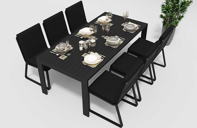 Обеденная зона Gardenini Malia 200 Карбон / Черный со стульями Voglie 