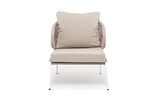 Кресло 4SIS Милан, каркас алюминий белый муар, роуп бежевый круглый, ткань бежевая 035 для дачи Кресло 4SIS Милан, каркас алюминий белый муар, роуп бежевый круглый, ткань бежевая 035, садовая мебель