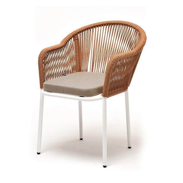 Стул 4SIS Лион, каркас светло-серый муар, роуп оранжевый меланж, ткань бежевая 