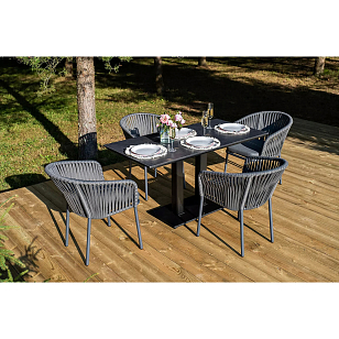 Обеденная группа 4SIS Каффе Дабл, каркас темно-серый, роуп серый, столешница серый гранит, садовая мебель