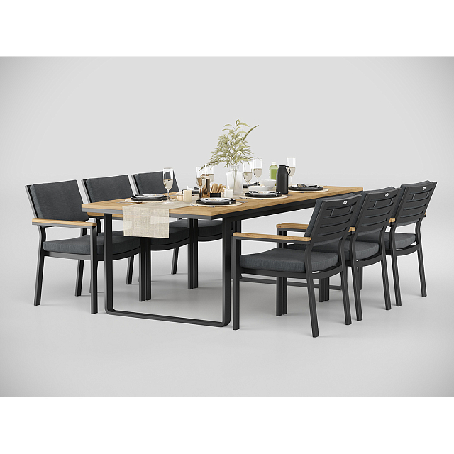Обеденная зона Gardenini Premium Voglie 220 Карбон / Темно-серый со стульями Bella 