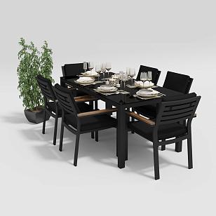 Обеденная зона Gardenini Calma 180 Карбон / Черный со стульями Bella, садовая мебель