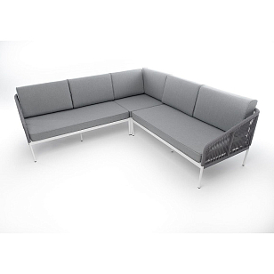 Диван модульный 4SIS Канны, каркас белый, роуп светло-серый, ткань светло-серая, садовая мебель
