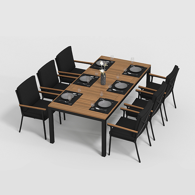 Обеденная зона Gardenini Bella 220 Карбон / Чёрный со стульями Calma S 