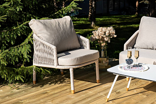 Кресло 4SIS Верона, каркас белый муар, роуп бежевый, ткань бежевая 052, садовая мебель