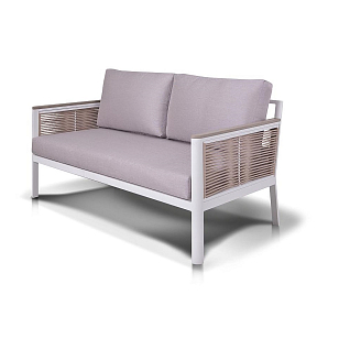 Диван 4SIS Сан Ремо двухместный, каркас белый, роуп бежевый, ткань бежевая