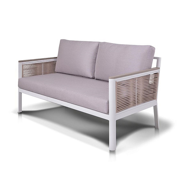 Диван 4SIS Сан Ремо двухместный, каркас белый, роуп бежевый, ткань бежевая 