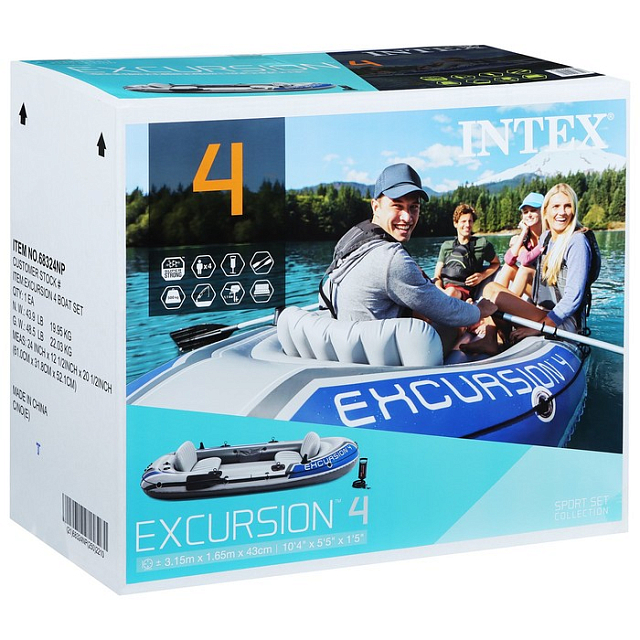 Лодка 4-местная надувная Intex Excursion 4 315 х 165 х 43 для серфинга
