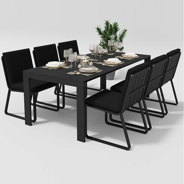 Обеденная зона Gardenini Malia 200 Карбон / Черный со стульями Voglie 