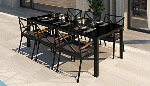 Обеденная зона Gardenini Calma Carbon 200 Антрацит со стульями Calma, садовая мебель