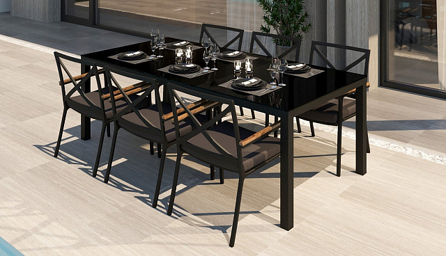 Обеденная зона Gardenini Calma Carbon 200 Антрацит со стульями Calma 