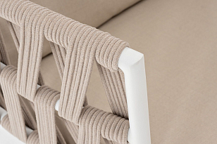 Кресло 4SIS Диего Каркас белый муар, роуп бежевый круглый, ткань бежевая 035, садовая мебель