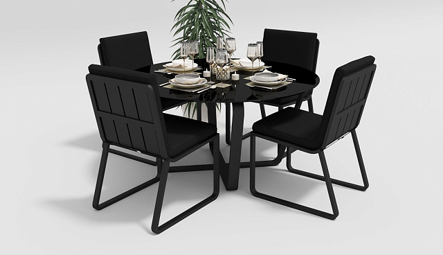 Обеденная зона Gardenini Primavera Карбон / Черный с стульями Voglie 