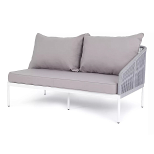 Модуль левый 4SIS Канны, каркас белый шагрень, роуп светло-серый, ткань светло-серая, садовая мебель
