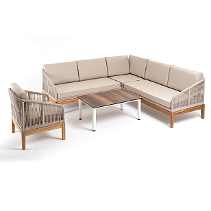 Лаунж-зона модульная угловая 4SIS Канны, основание дуб, цвет бежевый, садовая мебель