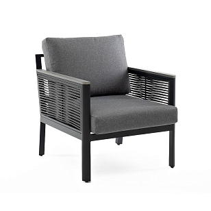 Кресло 4SIS Сан Ремо, каркас темно-серый, роуп серый, ткань серая для дачи Кресло 4SIS Сан Ремо, каркас темно-серый, роуп серый, ткань серая, садовая мебель