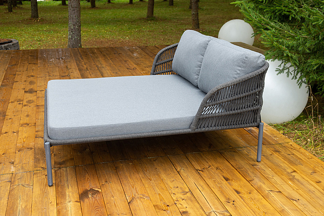 Пежак плетеный 4SIS из роупа Позитано, каркас алюминий темно-серый (RAL7024) муар, роуп темно-серый круглый, ткань темно-серая 027 