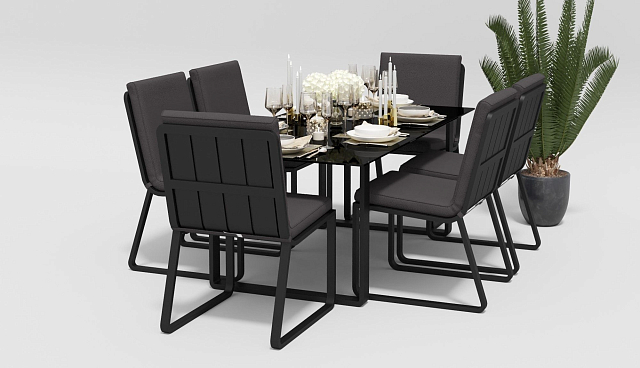 Обеденная зона Gardenini Voglie 180 Карбон / Антрацит со стульями Voglie 