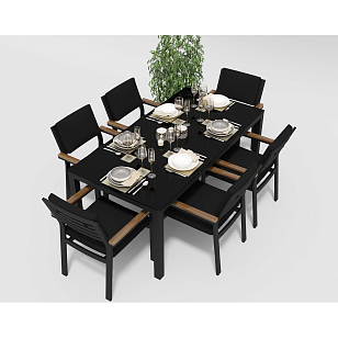 Обеденная зона Gardenini Calma 180 Карбон / Черный со стульями Bella, садовая мебель