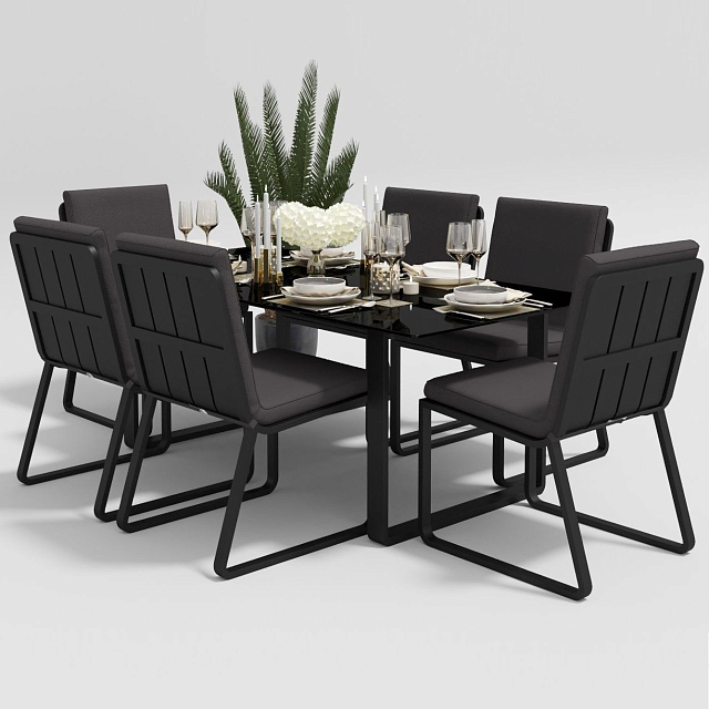 Обеденная зона Gardenini Voglie 180 Карбон / Антрацит со стульями Voglie 