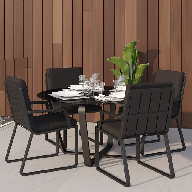 Обеденная зона Gardenini Primavera Карбон / Черный с стульями Voglie Armrest 