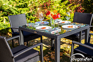 Обеденная группа Joygarden Milano темно-коричневый на 4 персоны с подлокотниками для дачи Обеденная группа Joygarden Milano темно-коричневый на 4 персоны с подлокотниками, садовая мебель