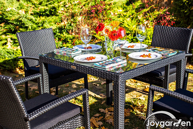 Обеденная группа Joygarden Milano темно-коричневый на 4 персоны с подлокотниками 