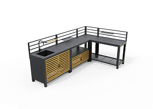Модульная летняя кухня Brafab Bellac угловая с ручками из тика для приготовления пищи Модульная летняя кухня Brafab Bellac угловая с ручками из тика для сада